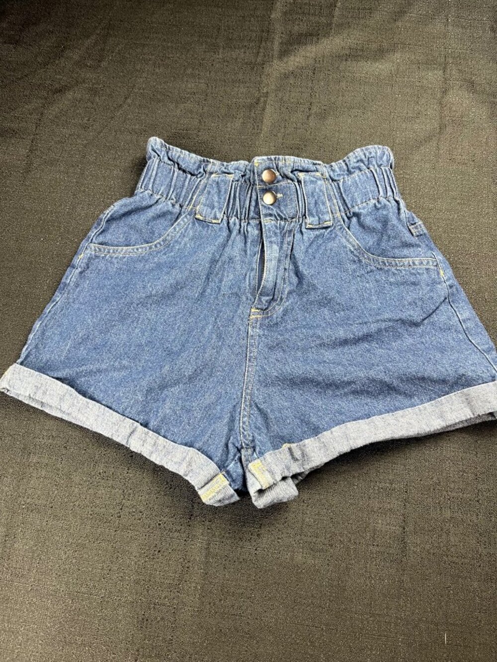 High-Rise Rolled Hem Denim Shorts in Blue